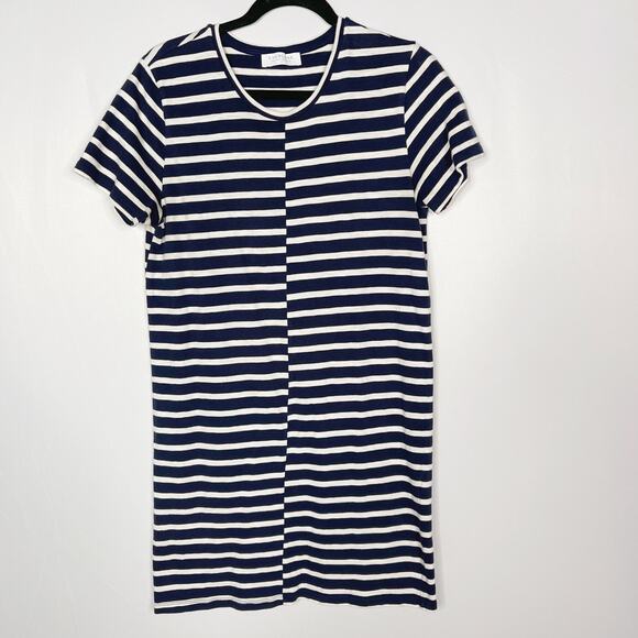 Everlane Medium M Navy Blue White The Beach Tee Dress Staggered Stripe Crew Neck - Picture 1 of 10